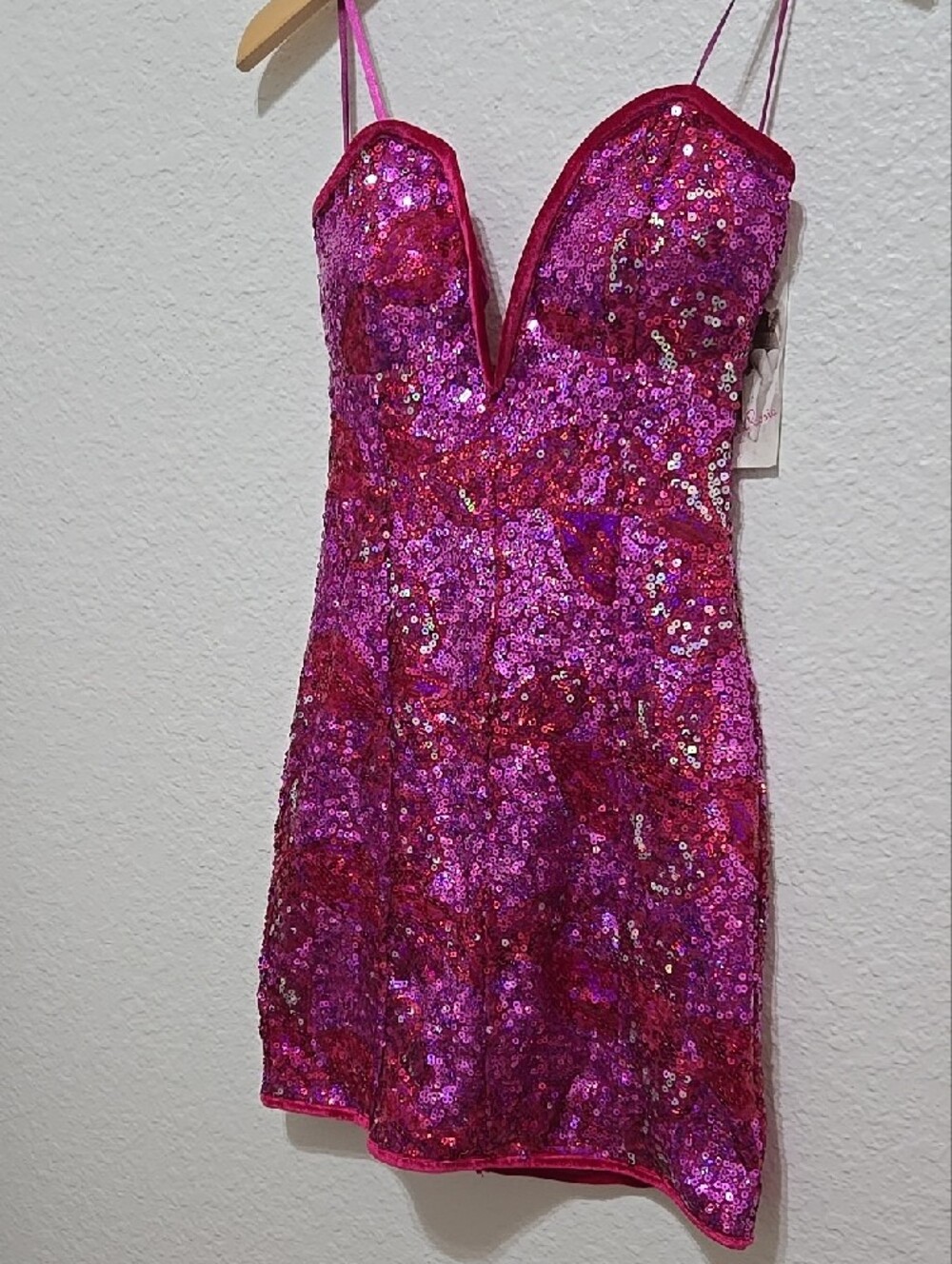 NWT Honey And Rosie Sequin Strapless Mini Dress in Fuchsia Party Barbiecore Sexy - Picture 3 of 12